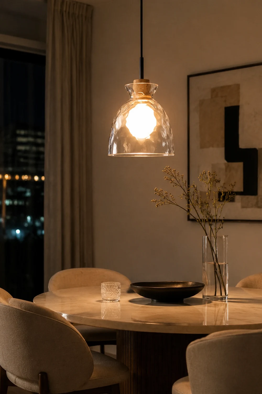 Levy Minimalist Geometric Glass Pendant Light, Dining Room - Lumpaz