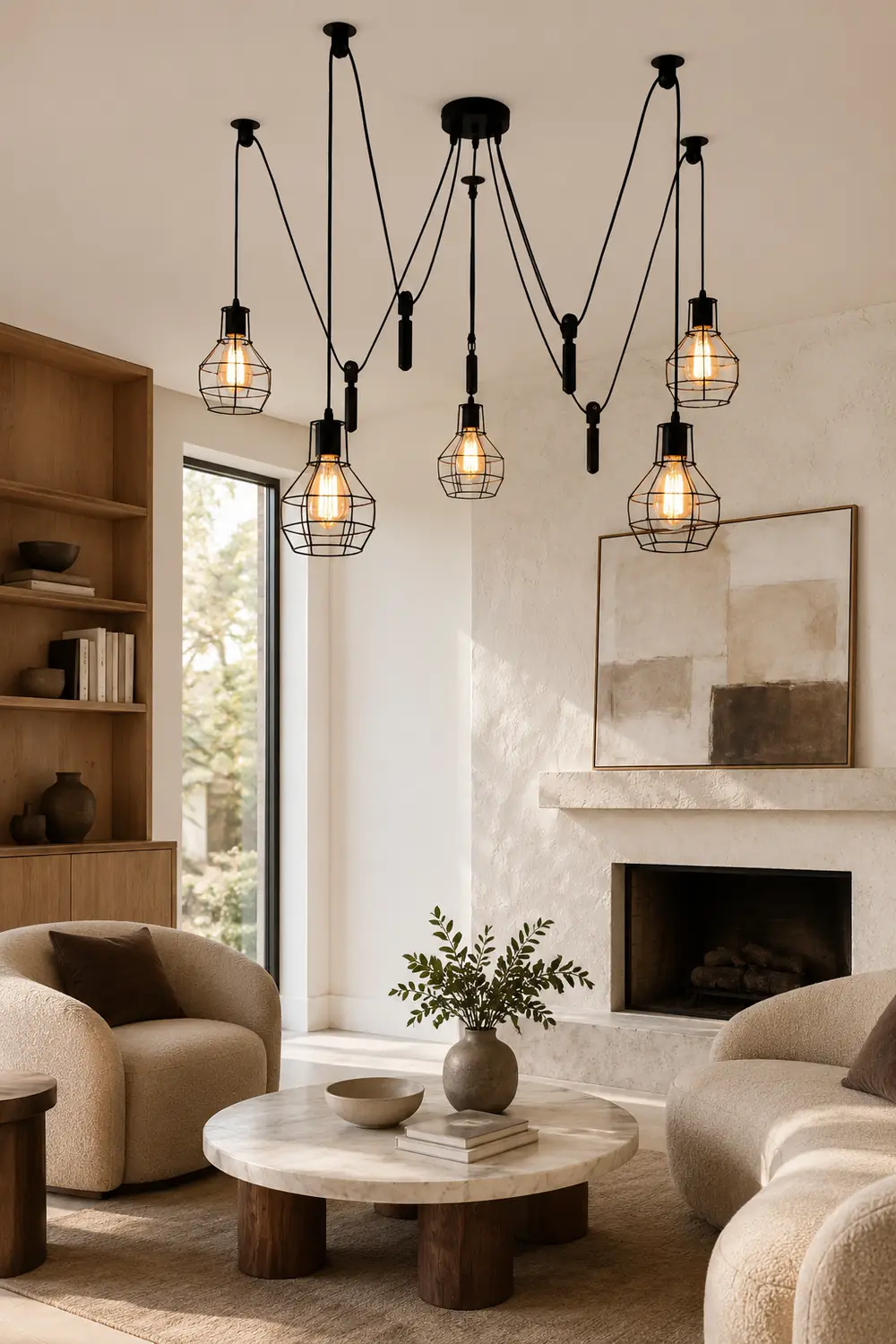 Alessio Industrial Caged Metal Pendant Light, 5/8 Heads, Black - Lumpaz