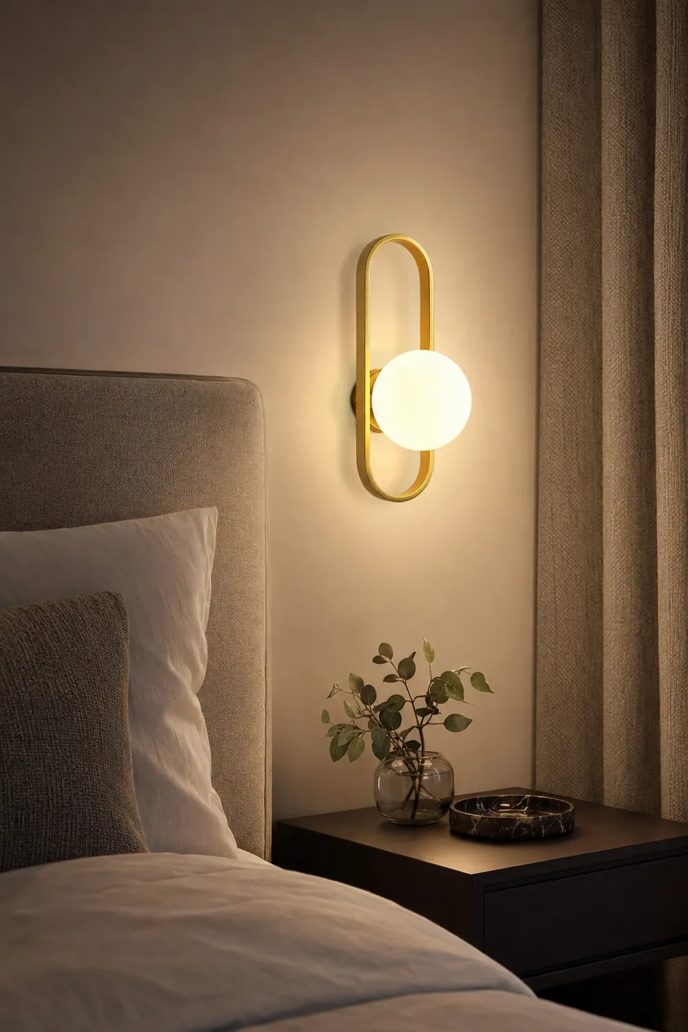 Valentina Modern Globe Bedside Wall Lamp Mount for Bedroom & Reading Room, Gold/Black - Lumpaz