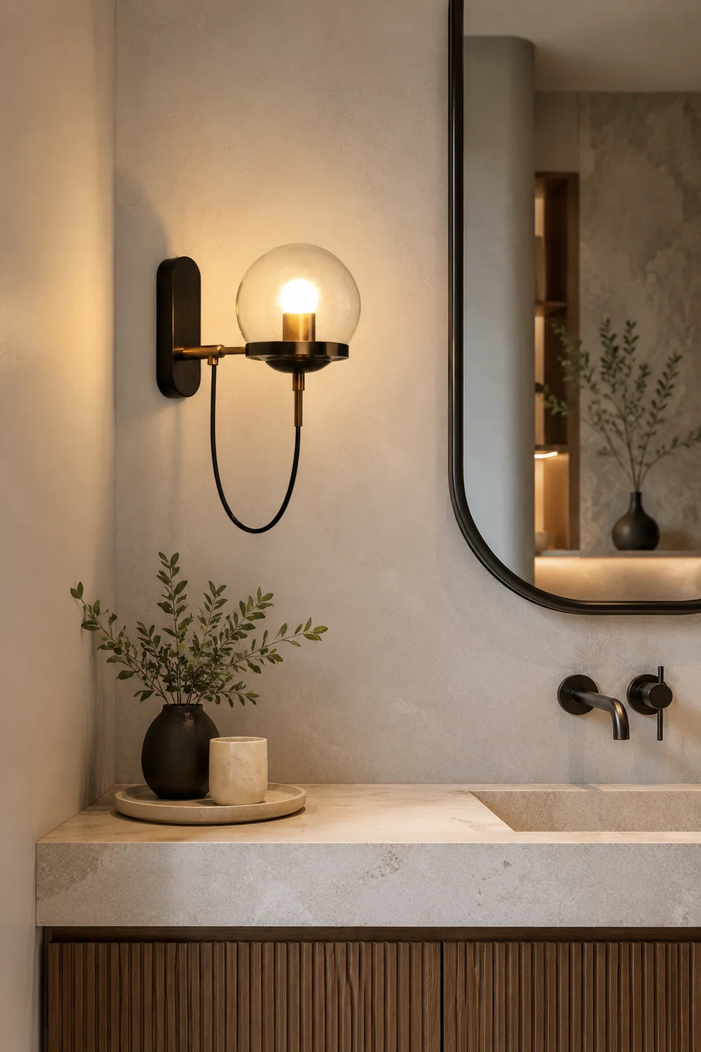 Alessio Rustic Retro Glass Globe Wall Lamp, Black/Bronze - Lumpaz