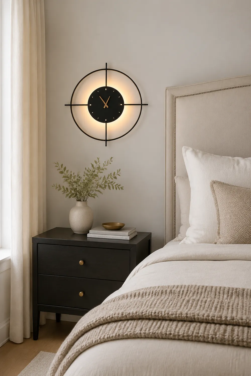 Morandi Nielsen Modern Clock Metal Wall Lamp Gold/Black Bedroom - Lumpaz
