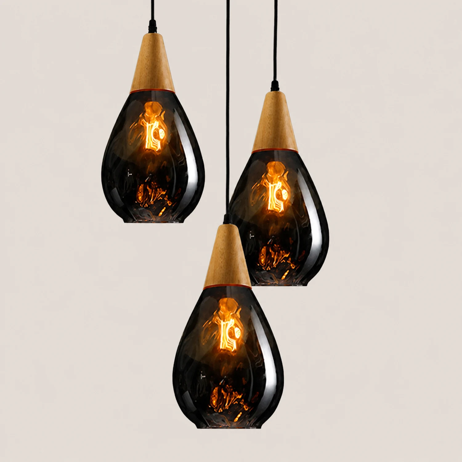 Avi Vintage Teardrop Pendant Light, Glass/Wood - Lumpaz