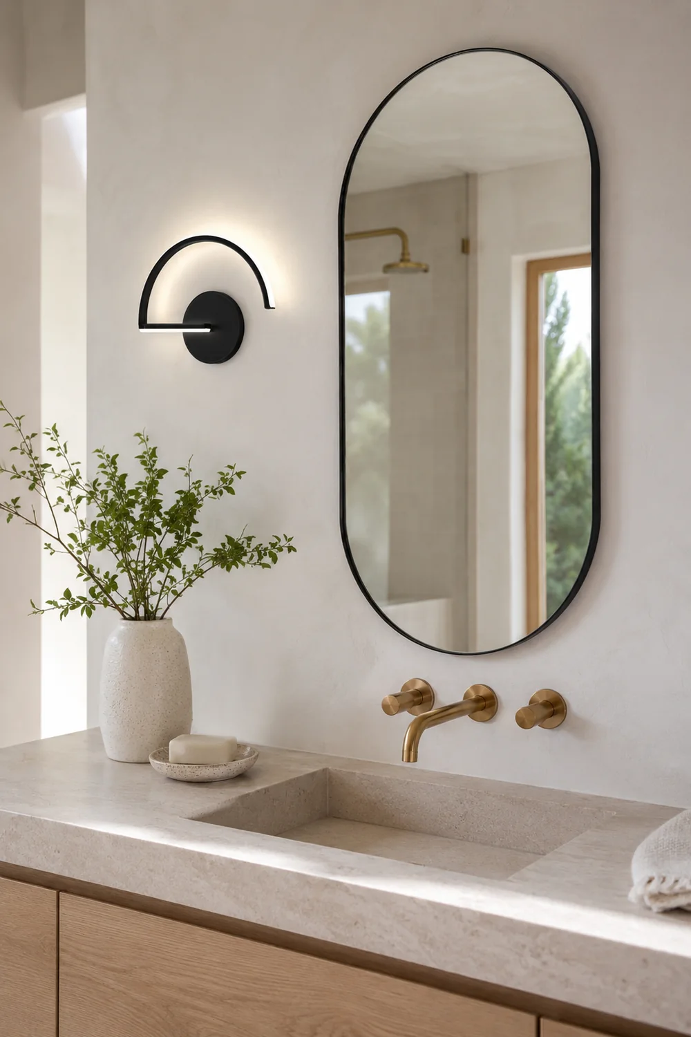 Lacey Minimalist Linear Semicircular Metal Decor Wall Lamp, Black/White - Lumpaz