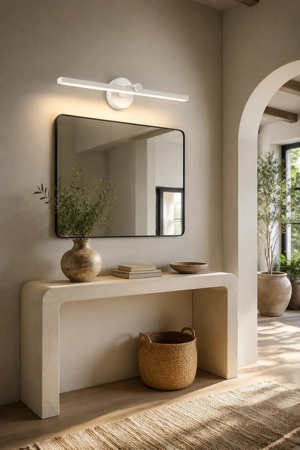 Leigh Minimalist Linear Acrylic Mirror Front Wall Lamp, White - Lumpaz
