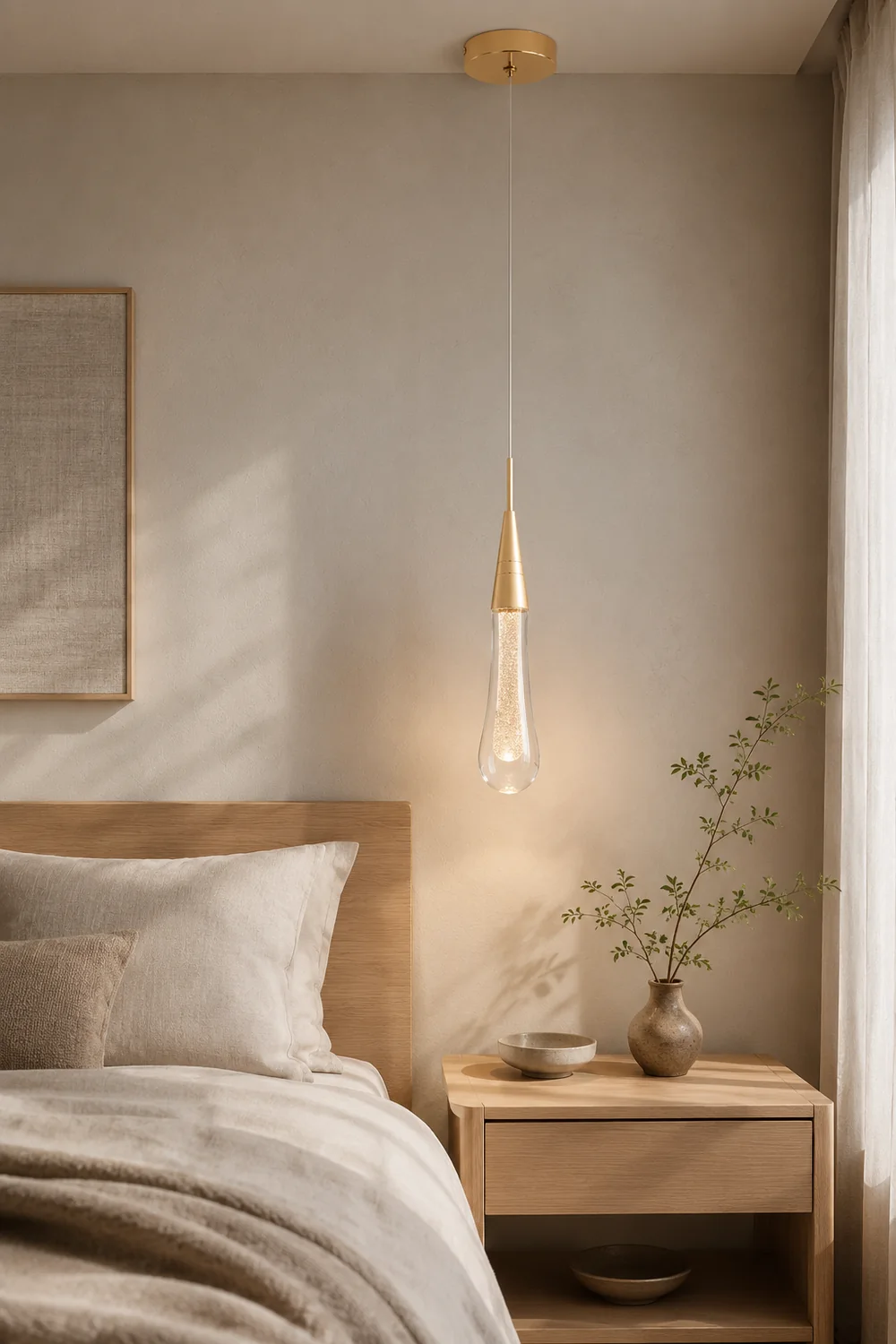 Hailie Teardrop Gold Pendant Light Crystal Metal Bedroom - Lumpaz