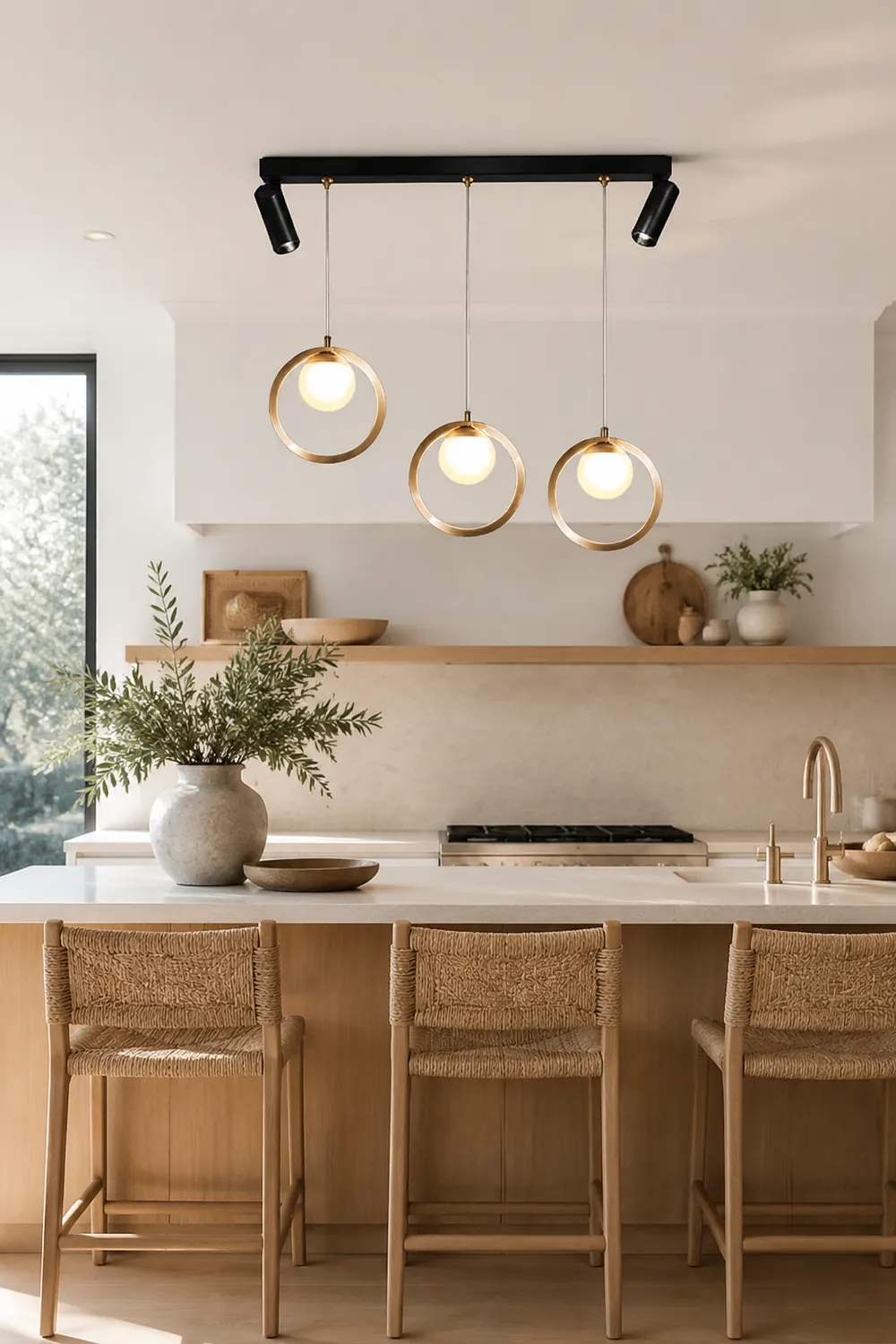 Madina Modern Metal Multi Ring Pendant Light With Spotlight, Glass/Metal - Lumpaz