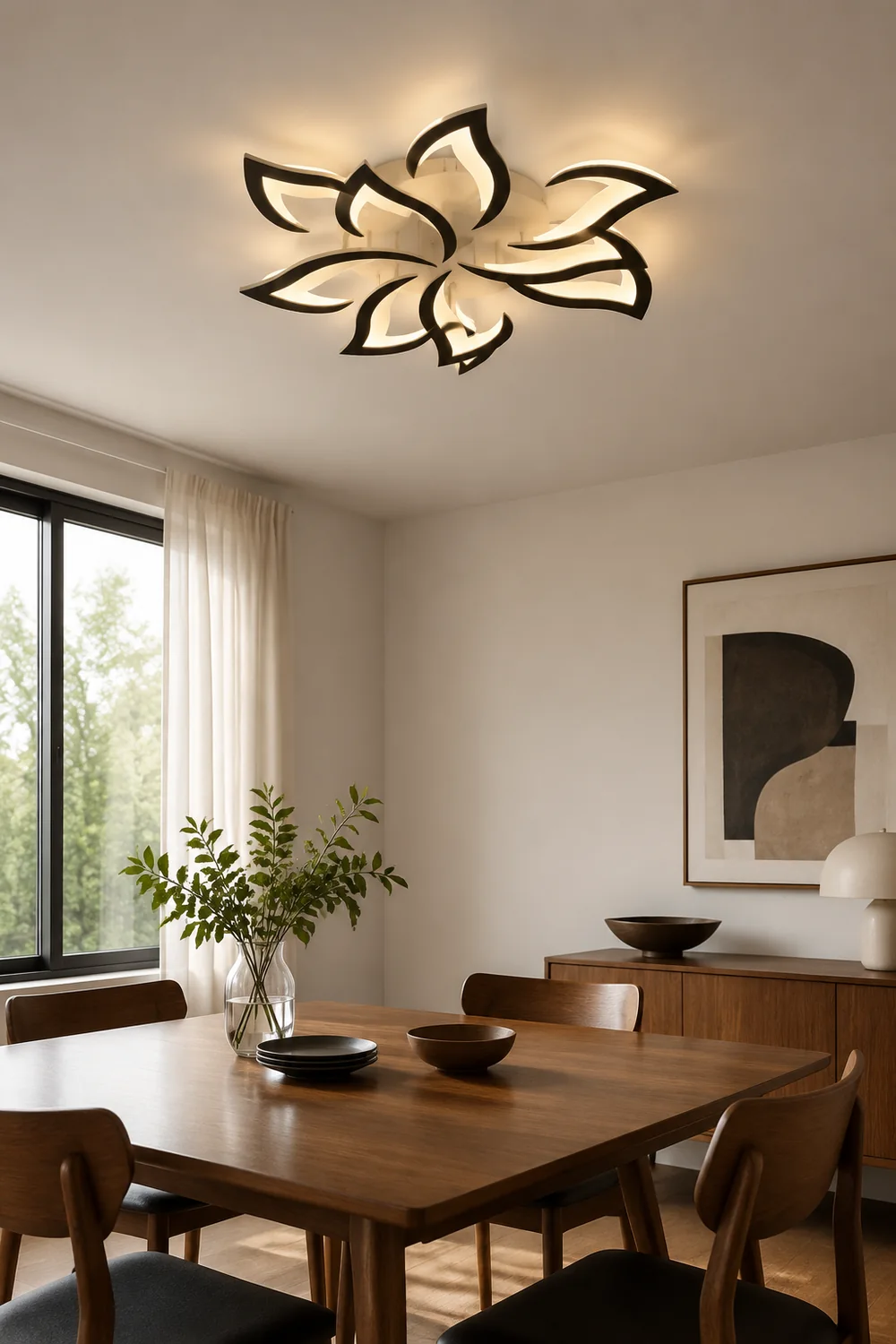 Hana Elegant Flower Flush Mount Ceiling Light, White/Black - Lumpaz
