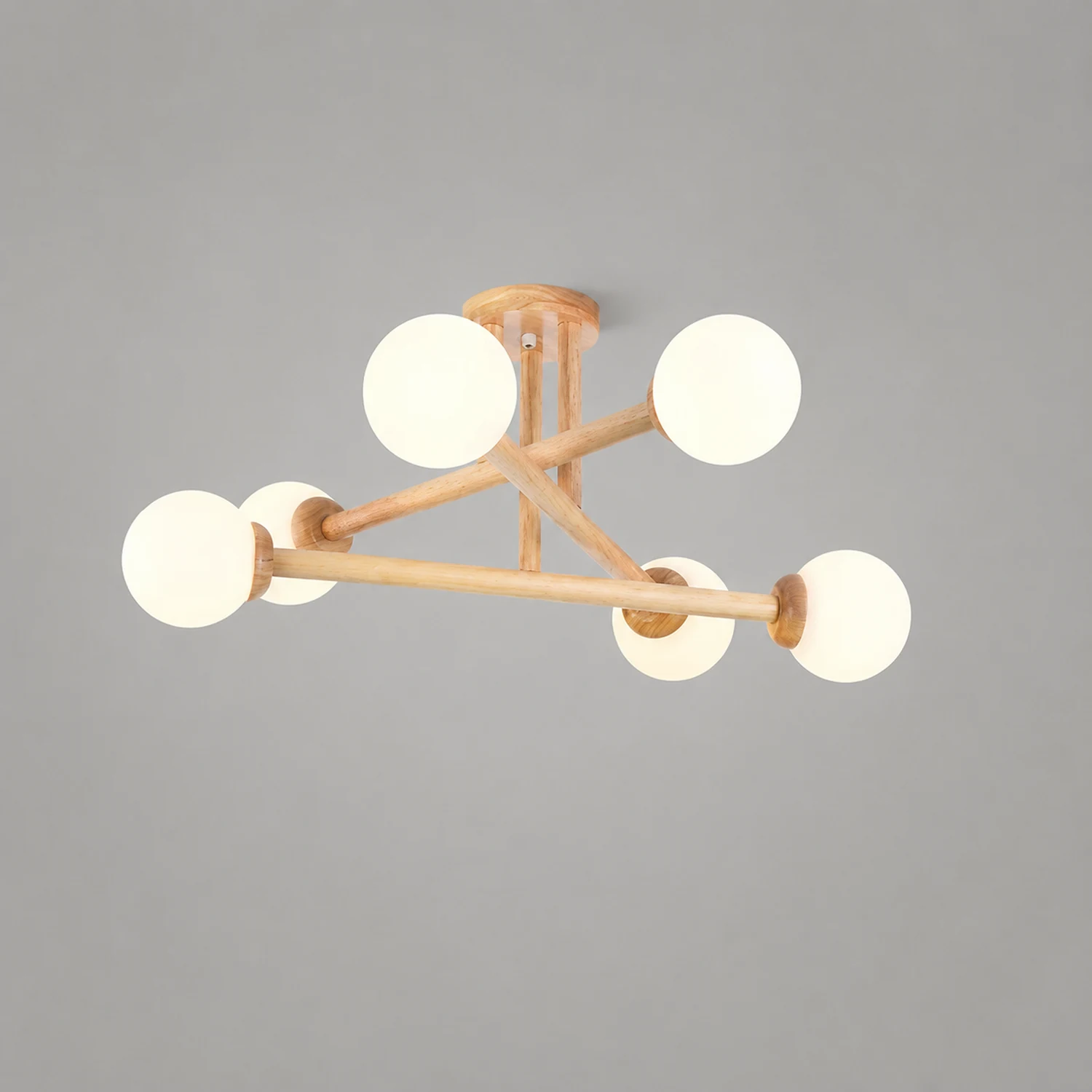 Ozawa Modern Globe Wood/Glass Flush Mount Ceiling Light - Lumpaz