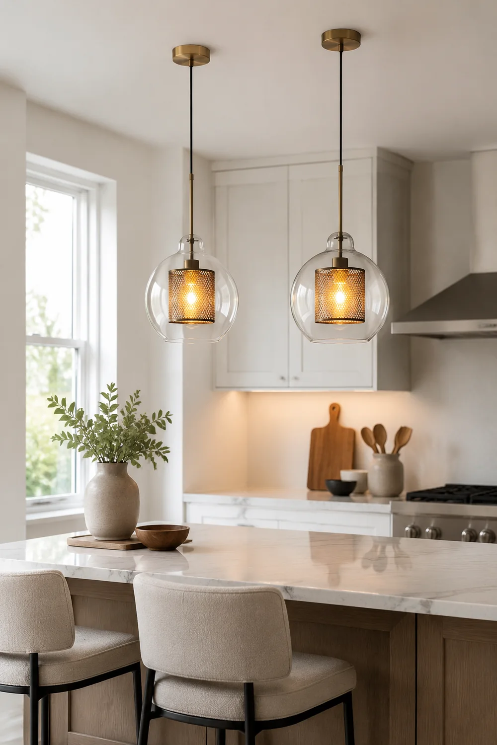 Oneal Contemporary Golden Pendant Light, Metal/Glass, Globe/Cylindric - Lumpaz