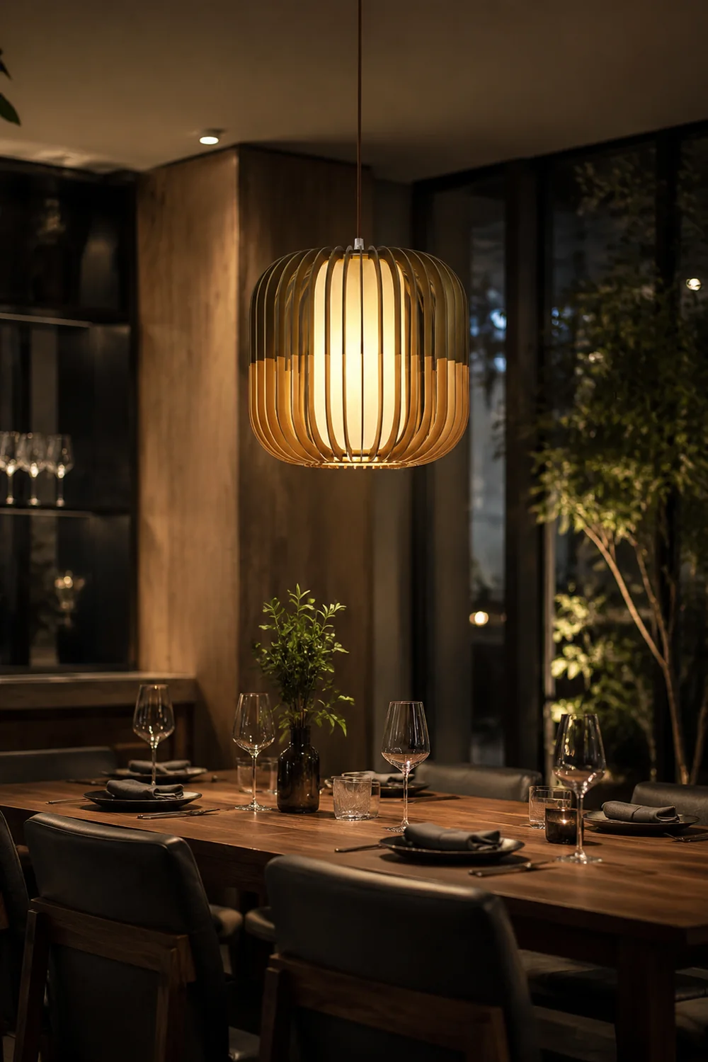 Ozawa Modern Birdcage Wood/Fabric Pendant Light - Lumpaz