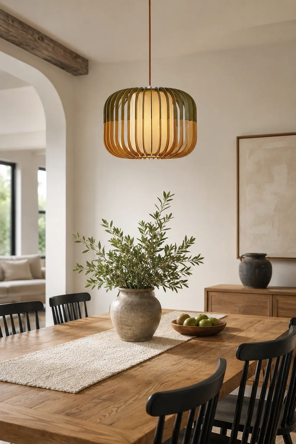Ozawa Modern Birdcage Wood/Fabric Pendant Light - Lumpaz