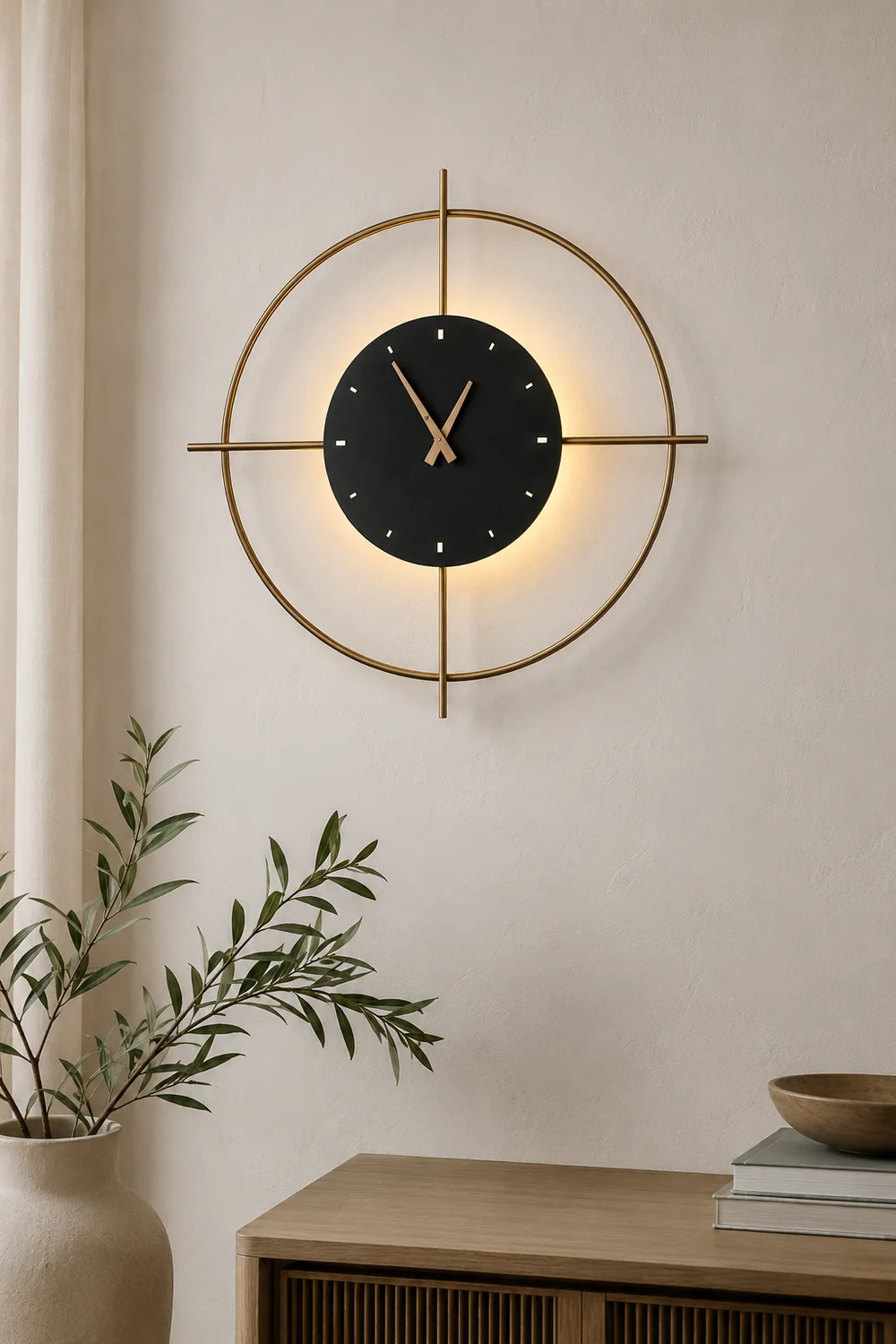 Morandi Nielsen Modern Clock Metal Wall Lamp Gold/Black Bedroom - Lumpaz