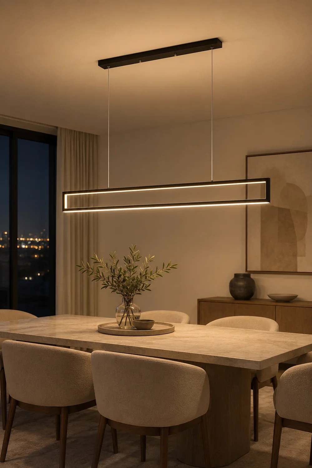 Edge Modern Metal Vertical Rectangular Pendant Light, Black - Lumpaz