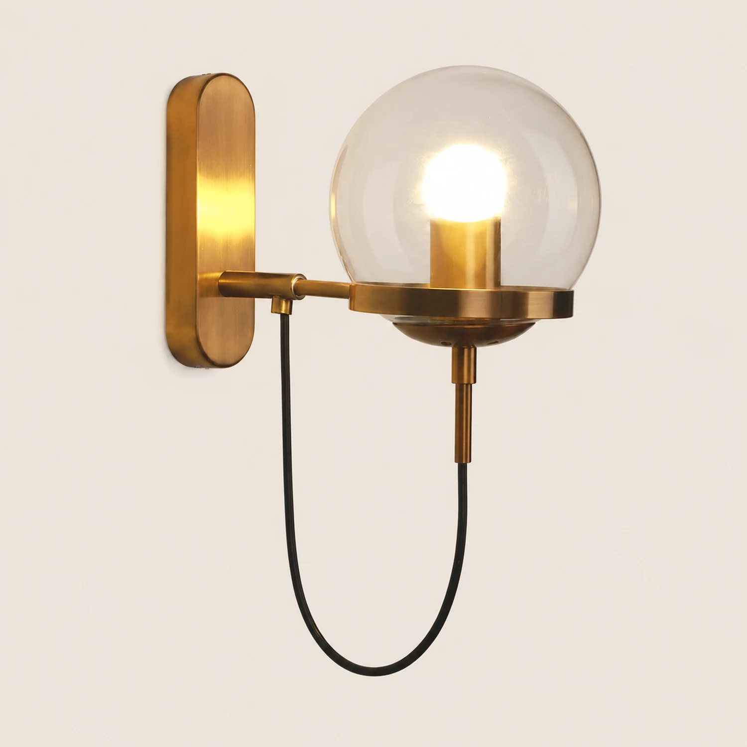 Alessio Rustic Retro Glass Globe Wall Lamp, Black/Bronze - Lumpaz
