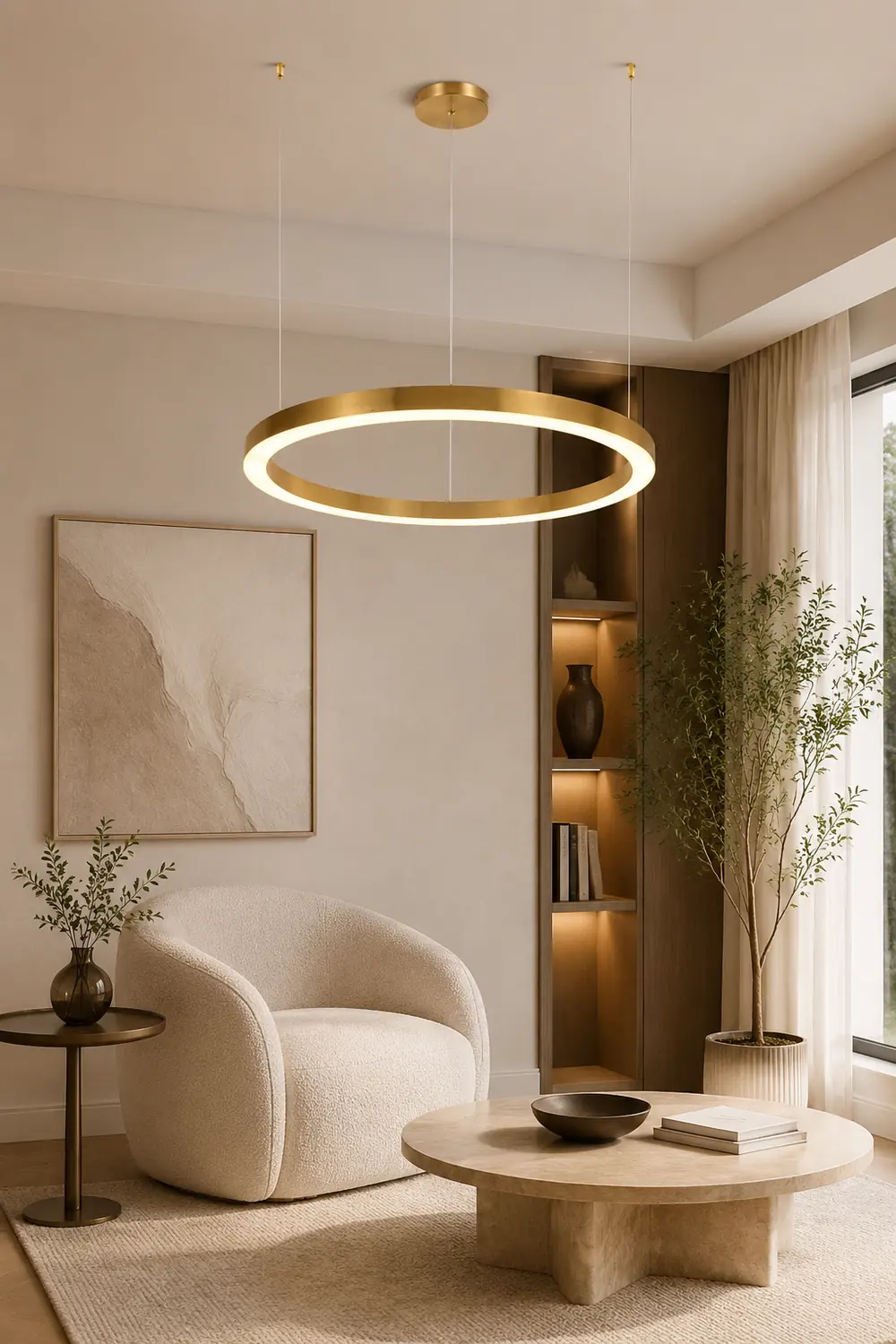 Arisha Modern Ring Metal Pendant Light, Gold - Lumpaz