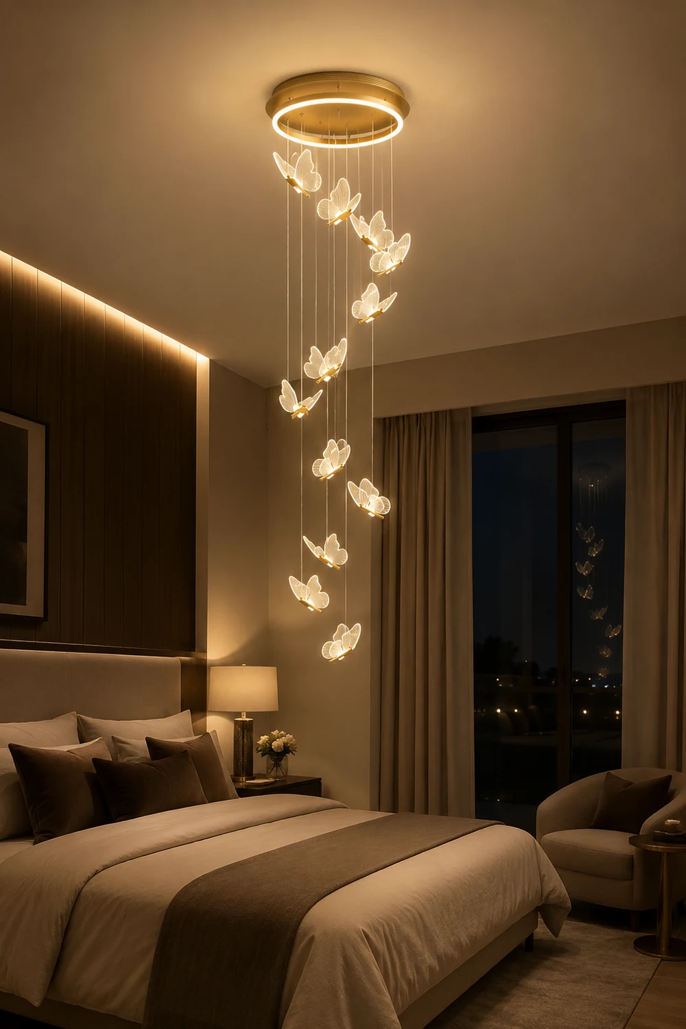 Ophelia Pendant Light Butterfly Modern Luxury, Metal/Acrylic, Gold, Corridor - Lumpaz