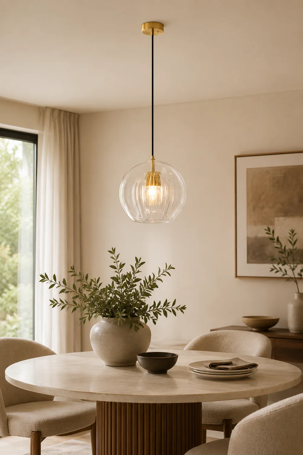 Hailie Nordic Glass Globe Pendant Light Clear/Amber Bedroom - Lumpaz