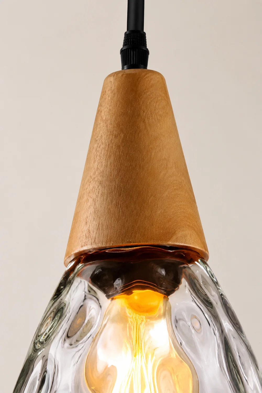 Avi Vintage Teardrop Pendant Light, Glass/Wood - Lumpaz
