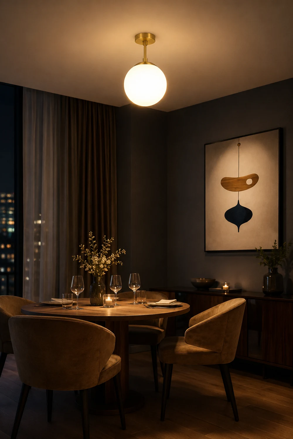 Valentina Simple Spherical LED Semi-Flush Mount Ceiling Light, Gold & Black - Lumpaz