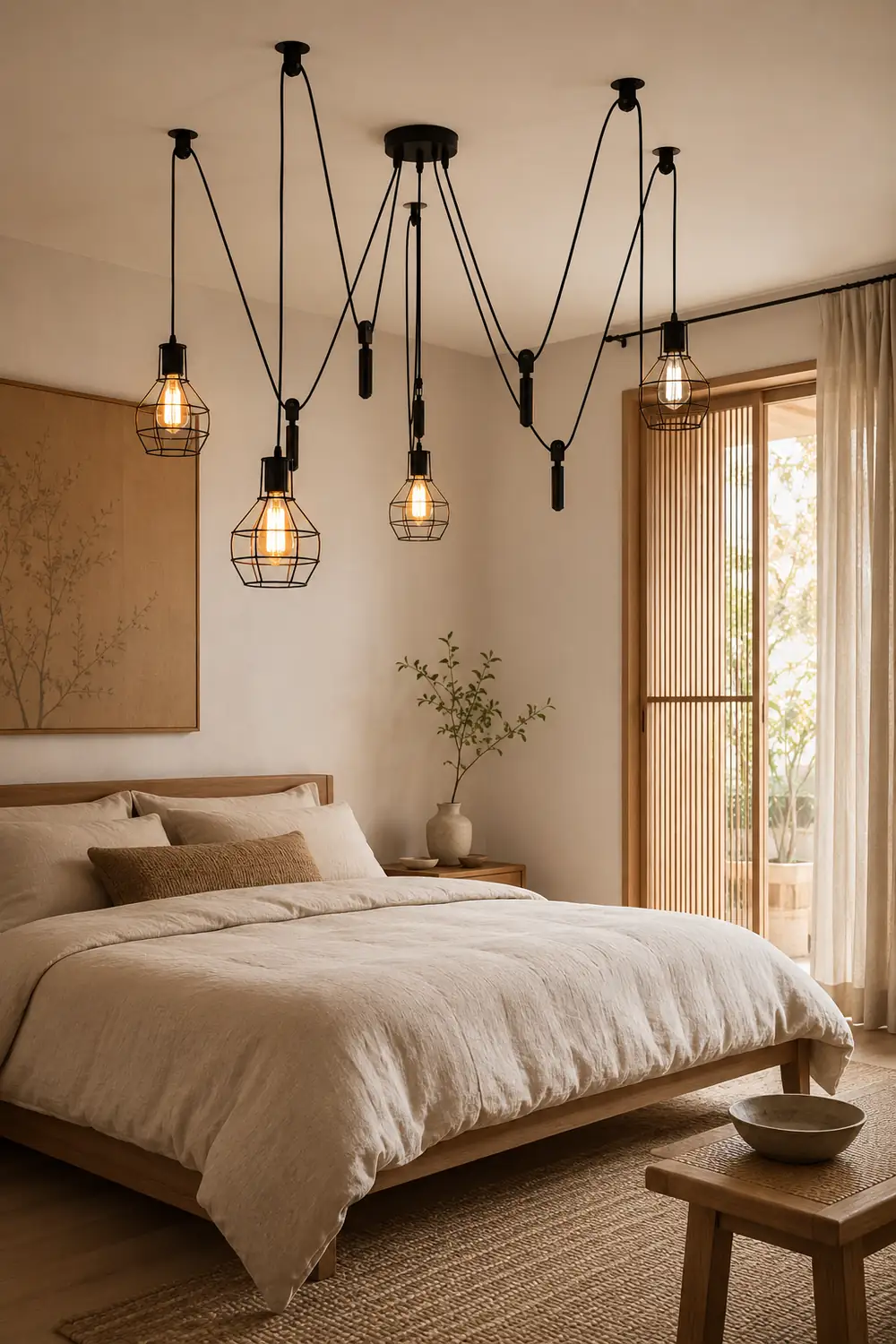 Alessio Industrial Caged Metal Pendant Light, 5/8 Heads, Black - Lumpaz
