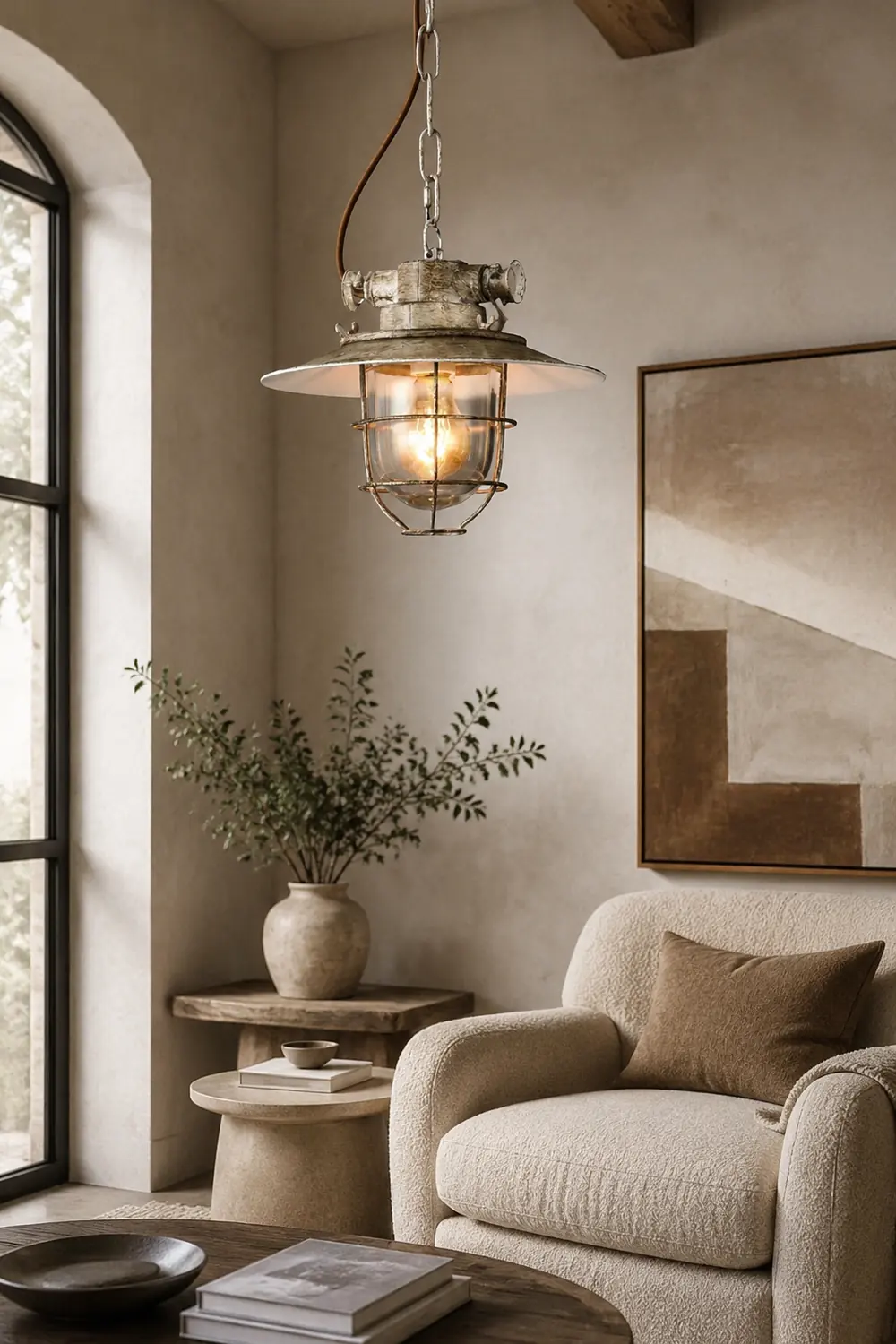 Alessio Industrial Metal/Glass Pendant Light White/Blue Bedroom - Lumpaz