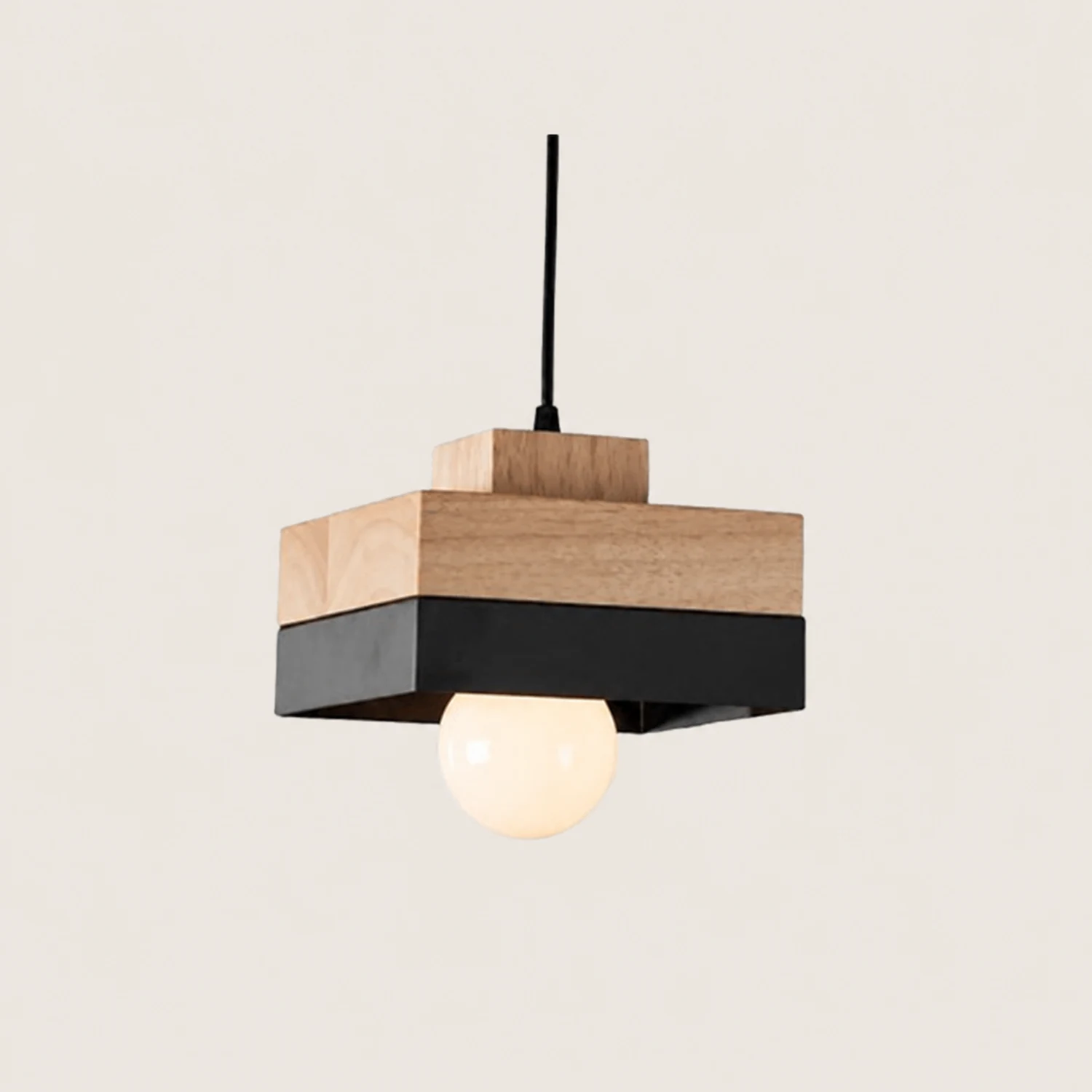 Morandi Modern Square Round Pendant Light Black White Metal Wood Living Room - Lumpaz
