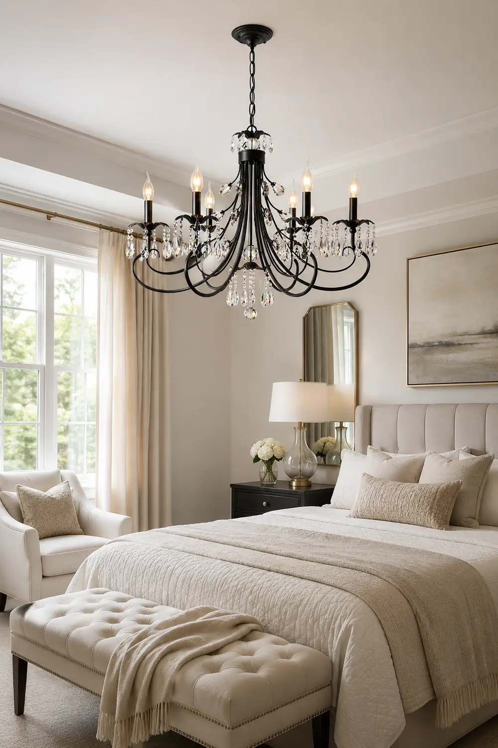 Silva Luxury Tiered Candle Metal/Crystal Chandelier, Black - Lumpaz