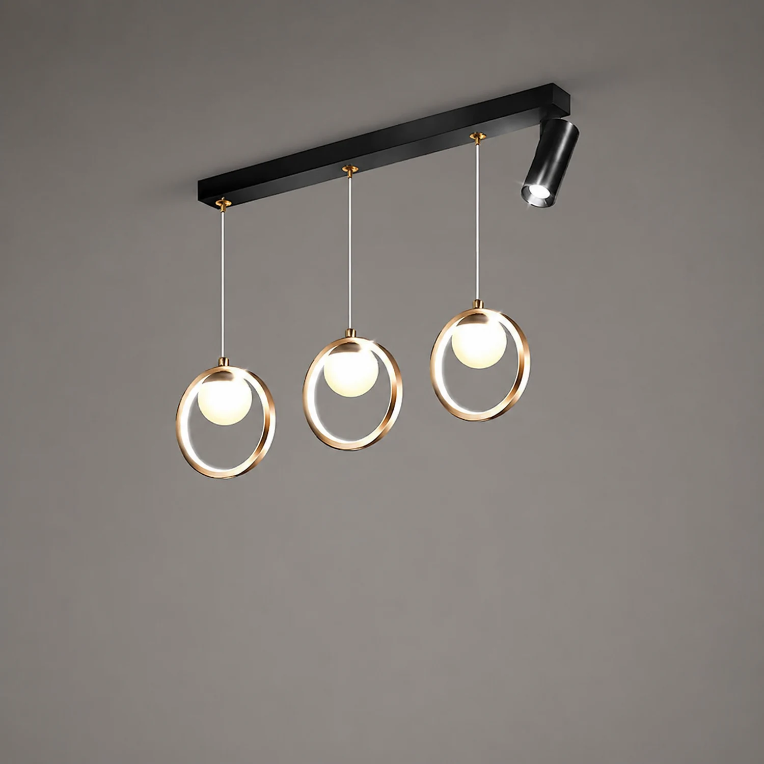 Madina Modern Metal Multi Ring Pendant Light With Spotlight, Glass/Metal - Lumpaz
