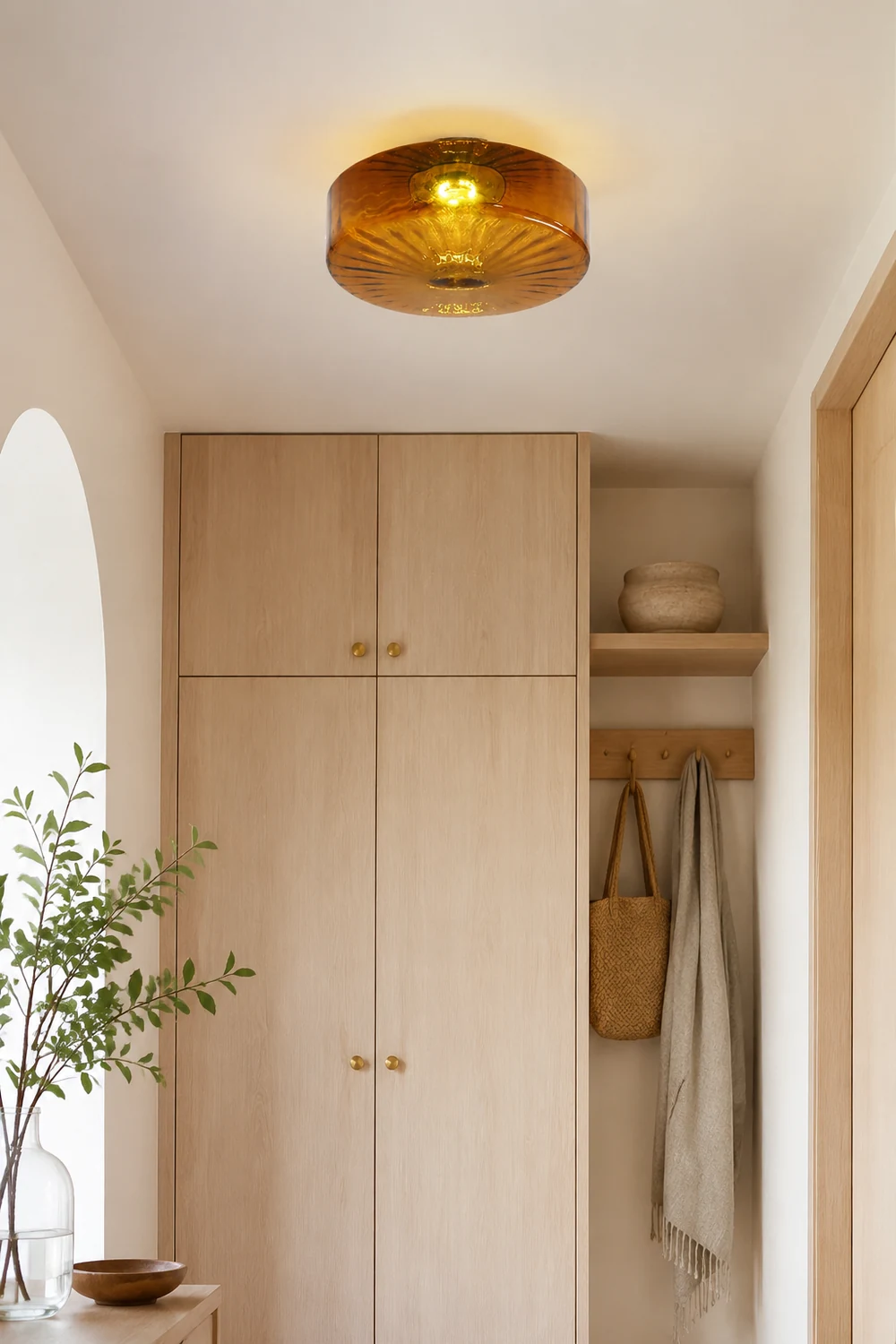 Hailie Modern Round Flush Mount Ceiling Light Brown Metal/Glass Kitchen/Living Room - Lumpaz