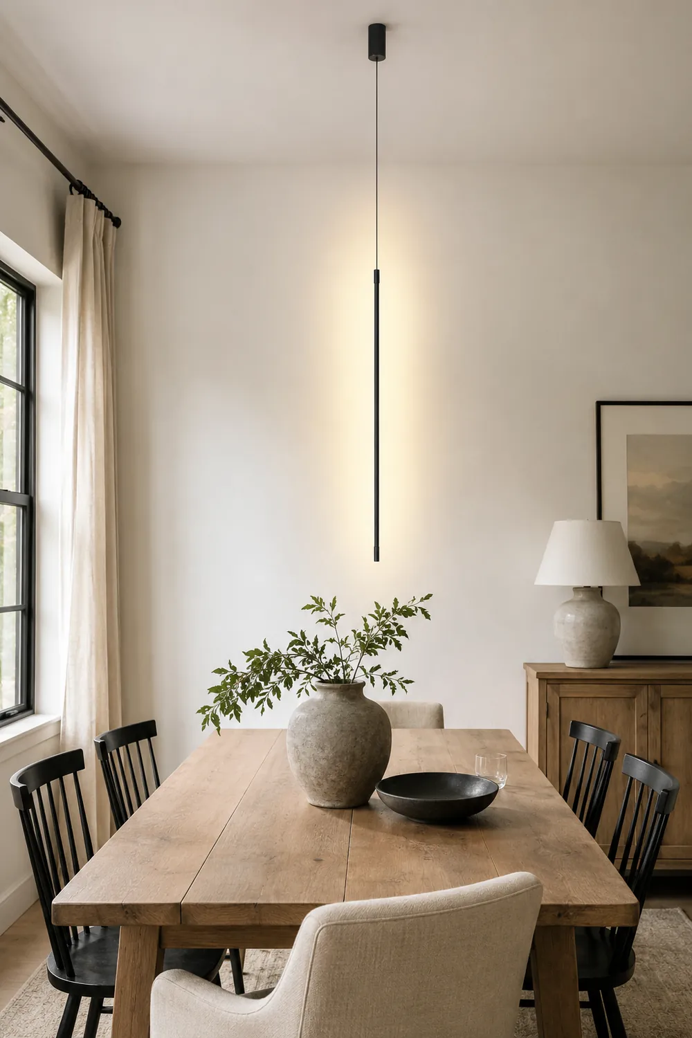 Edge Minimalist Linear Metal/Acrylic Pendant Light, Black - Lumpaz
