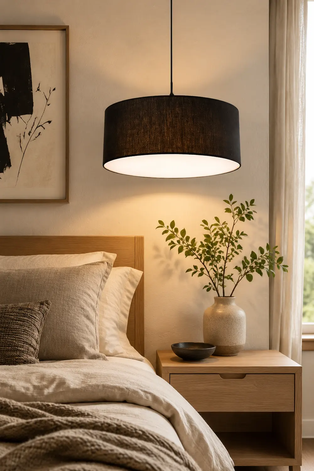 Renée Modern Fabric Drum Pendant Light Black/White Metal/Fabric - Lumpaz