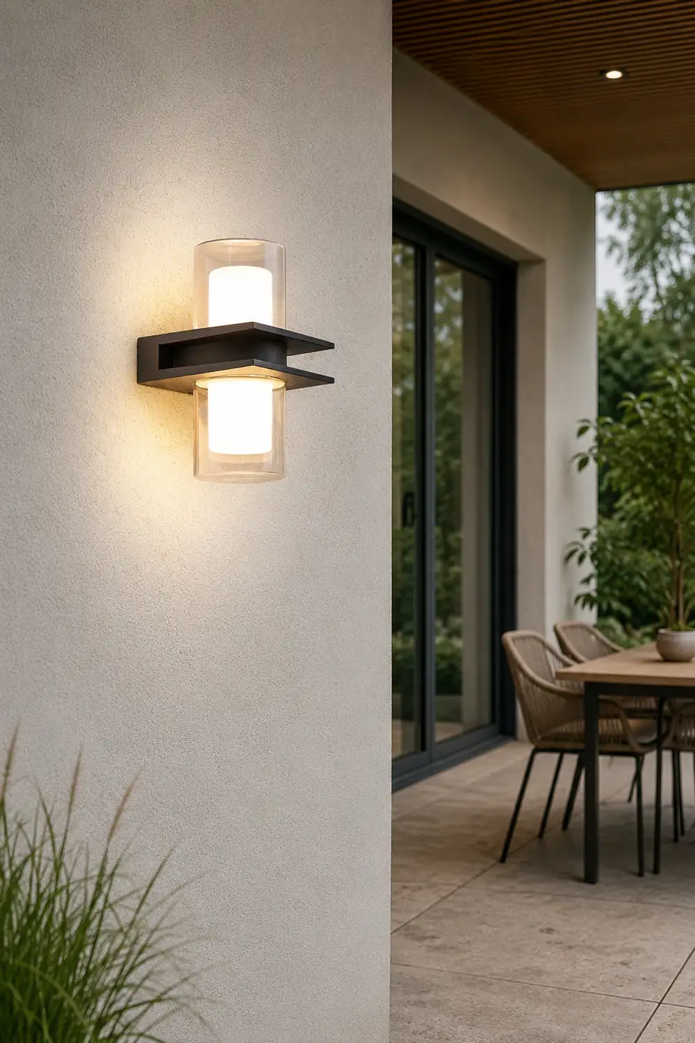 Orr Modern Cylindrical Metal Outdoor Wall Lamp With 2 Heads, Black - Lumpaz