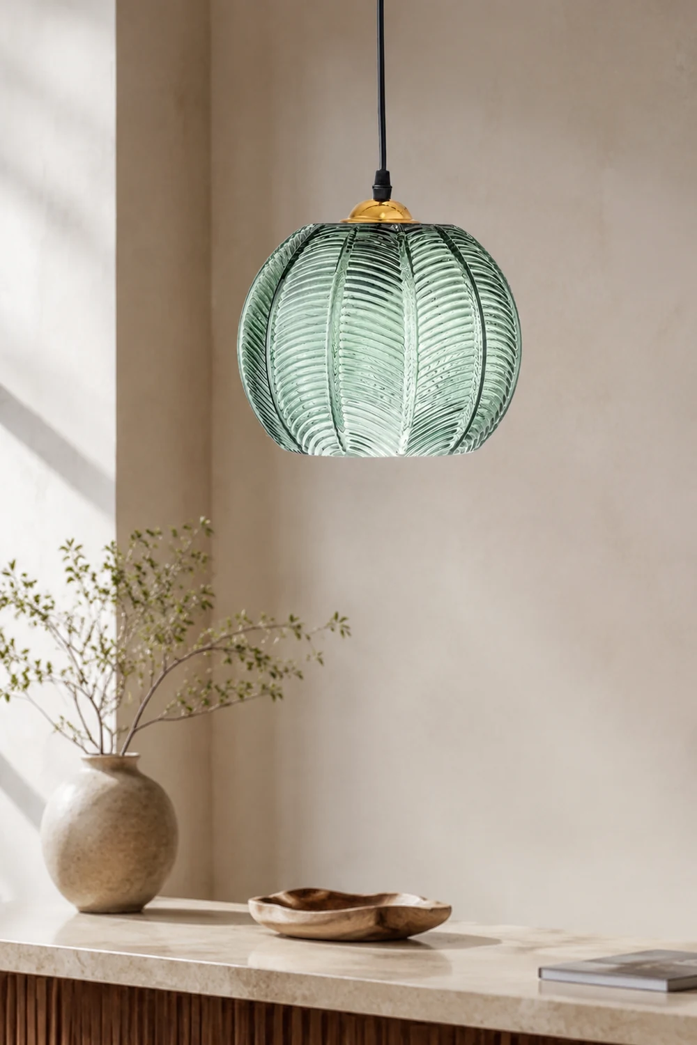 Hailie Green Nordic Artistic Ribbed Glass Pendant Light - Lumpaz