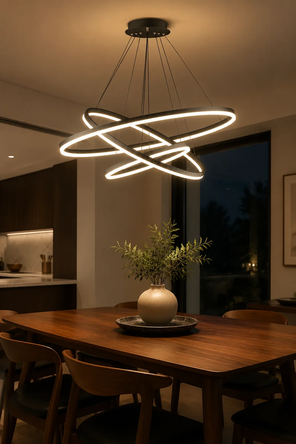 Arisha 3-Rings Black Black Modern Pendant Light - Lumpaz