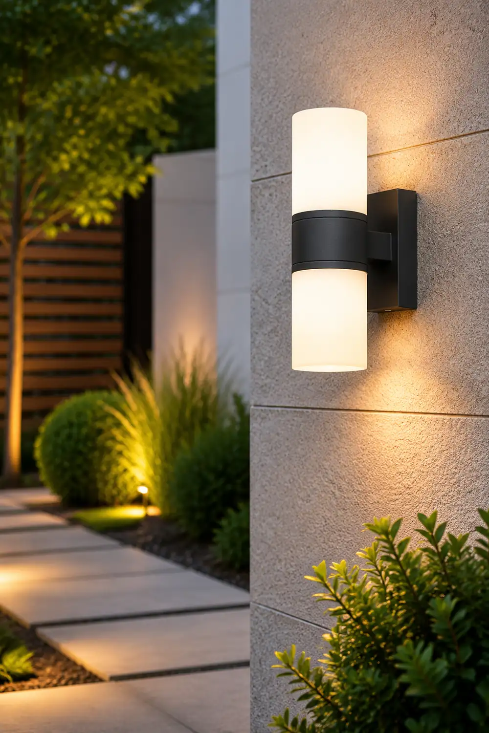 Orr Modern Cylindrical Metal/Acrylic Rotatable Outdoor Waterproof Wall Lamp, Black/White - Lumpaz
