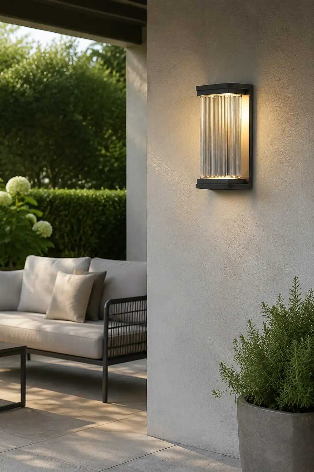 Orr Minimalist Rectangular Glass Outdoor Wall Lamp, Black - Lumpaz