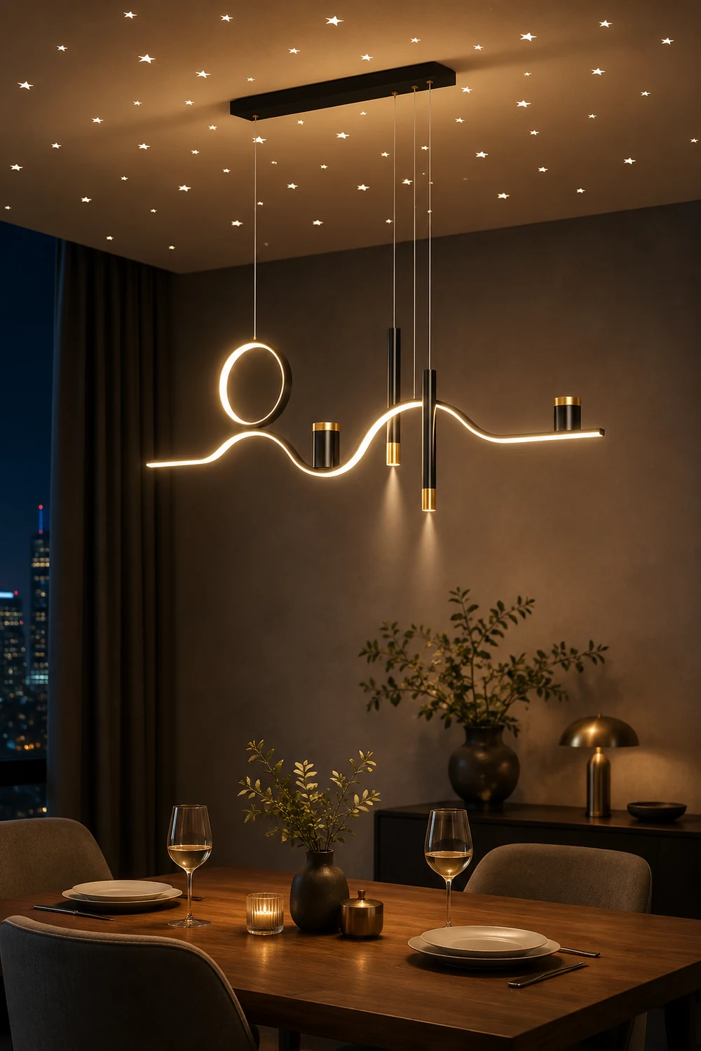 Madina Modern Metal Linear Starry Night Pendant Light, Black - Lumpaz
