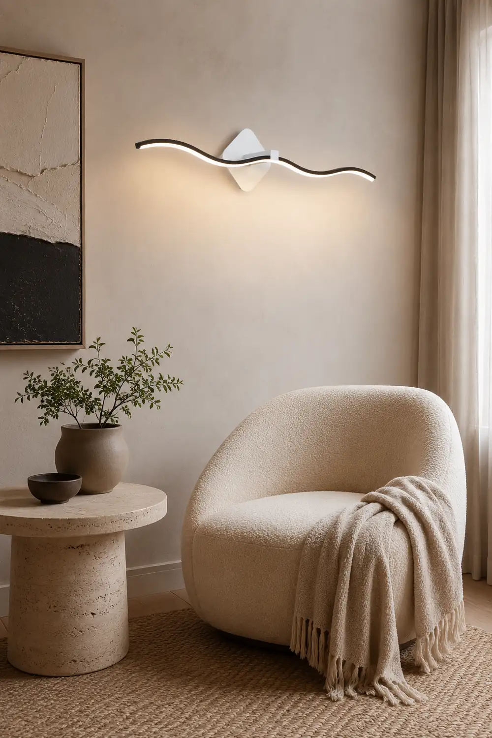 Minimalist Wave Linear Metal Wall Lamp, Black/White - Lumpaz