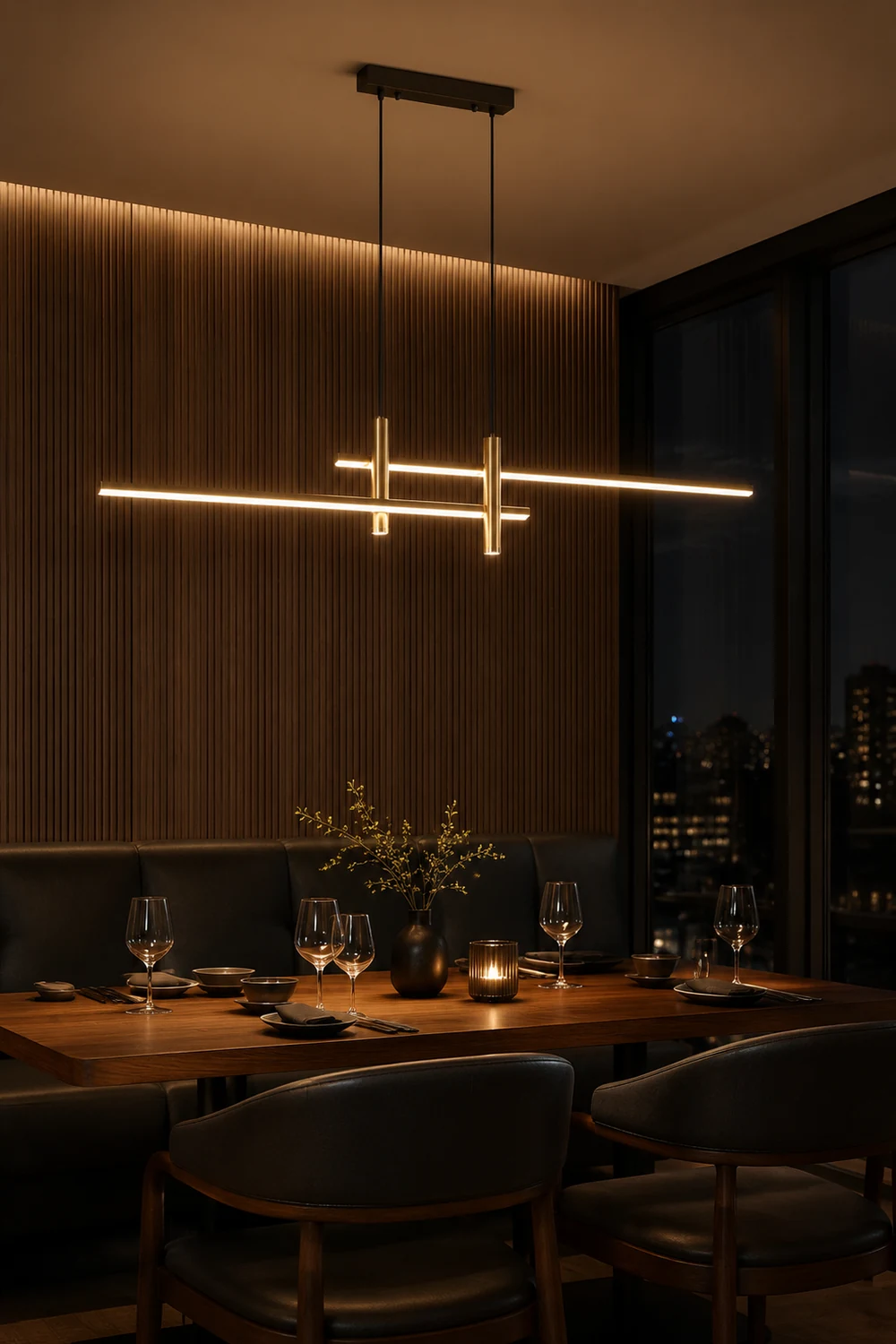 Edge Modern Metal Linear Pendant Light, Black & Gold - Lumpaz