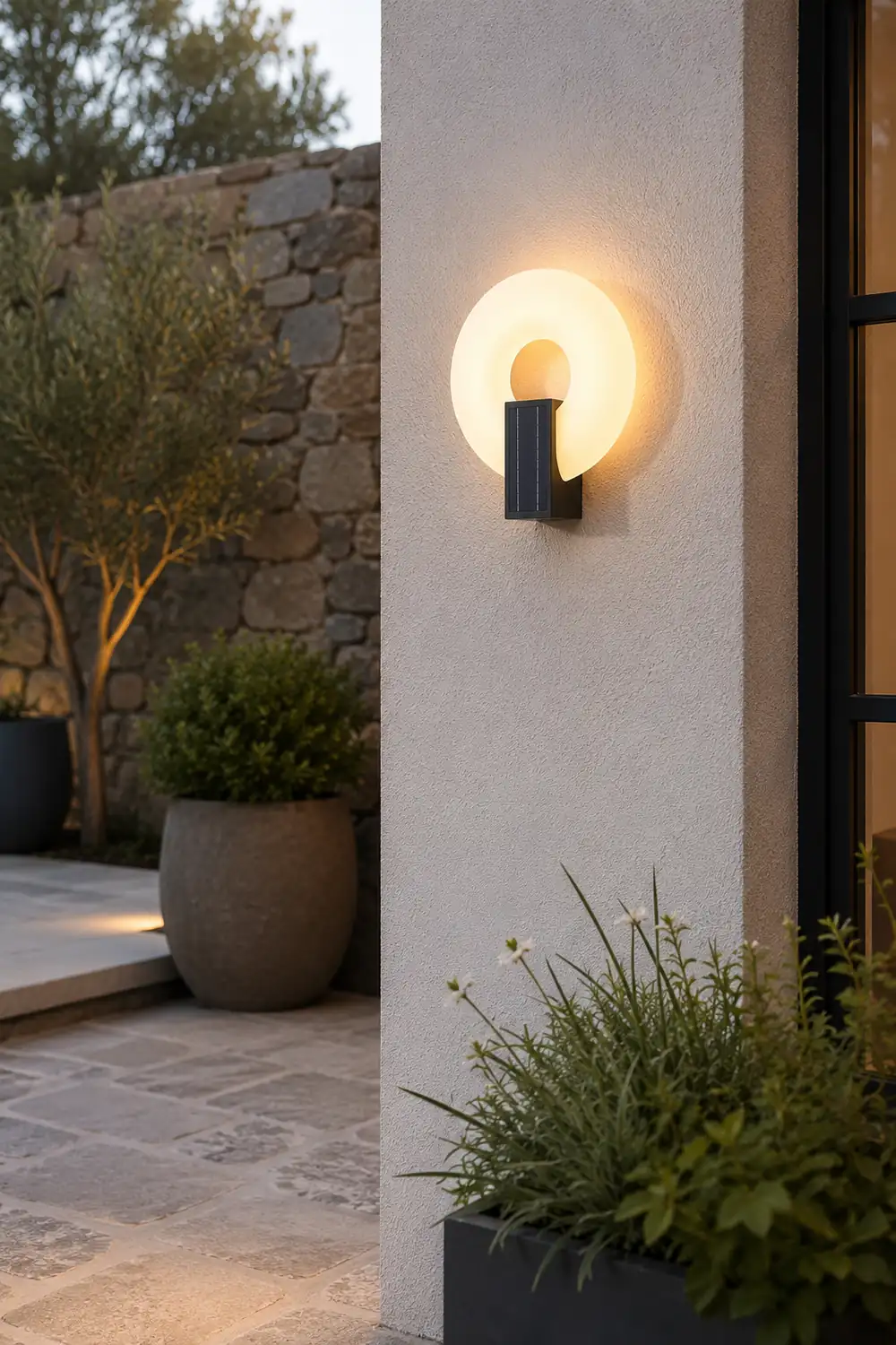 Isaac Modern Metal/Acrylic Solar Waterproof Outdoor Wall Lamp, Black/White - Lumpaz