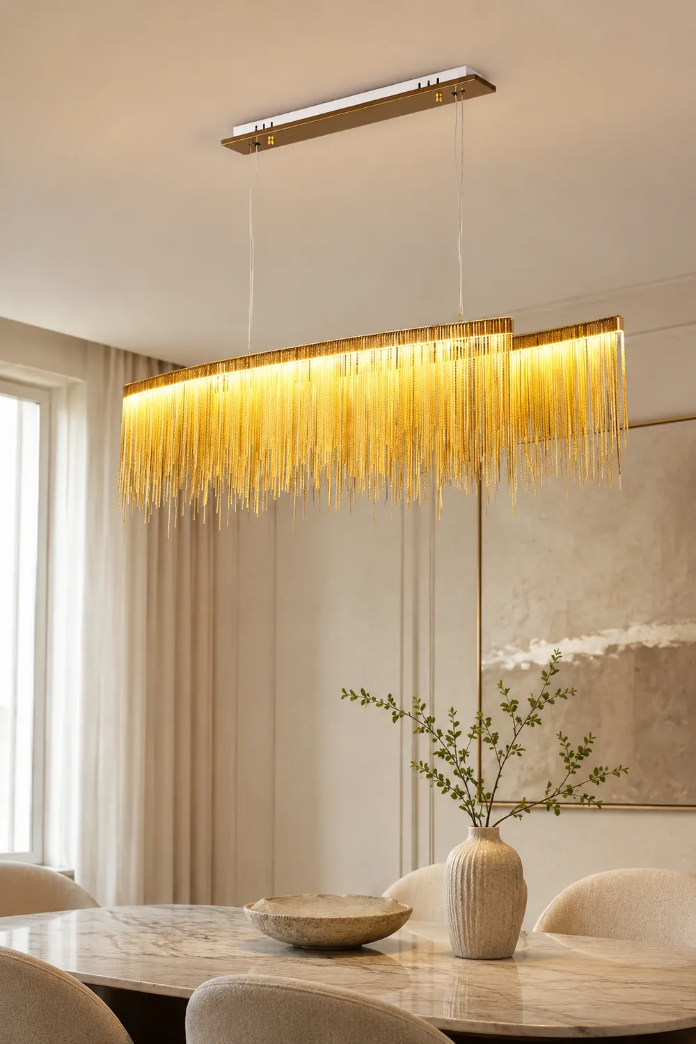 Marilyn Luxury Tassel Metal/Acrylic Pendant Light, Gold/Chrome - Lumpaz