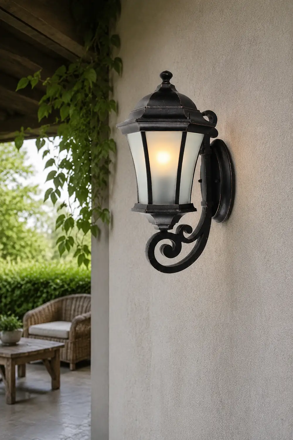 Alessio Vintage Lantern Metal/Glass Outdoor Wall Lamp, Black - Lumpaz