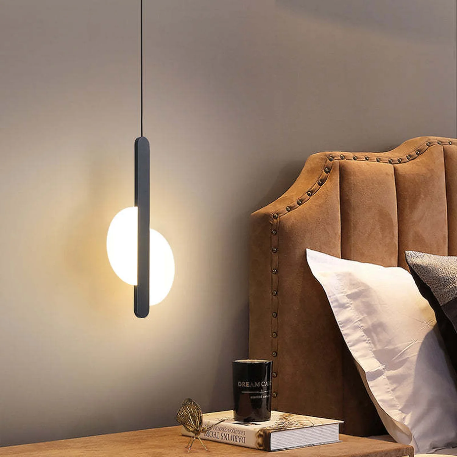 Nyla Modern Minimalist LED Hanging Pendant Lights Black White Bedroom - Lumpaz
