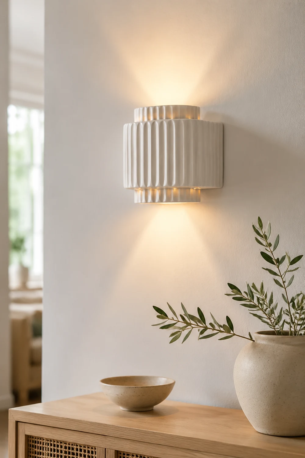 Vintage Cylindrique Resin Flush Mount Wall Lamp, White Bedroom/Living Room - Lumpaz