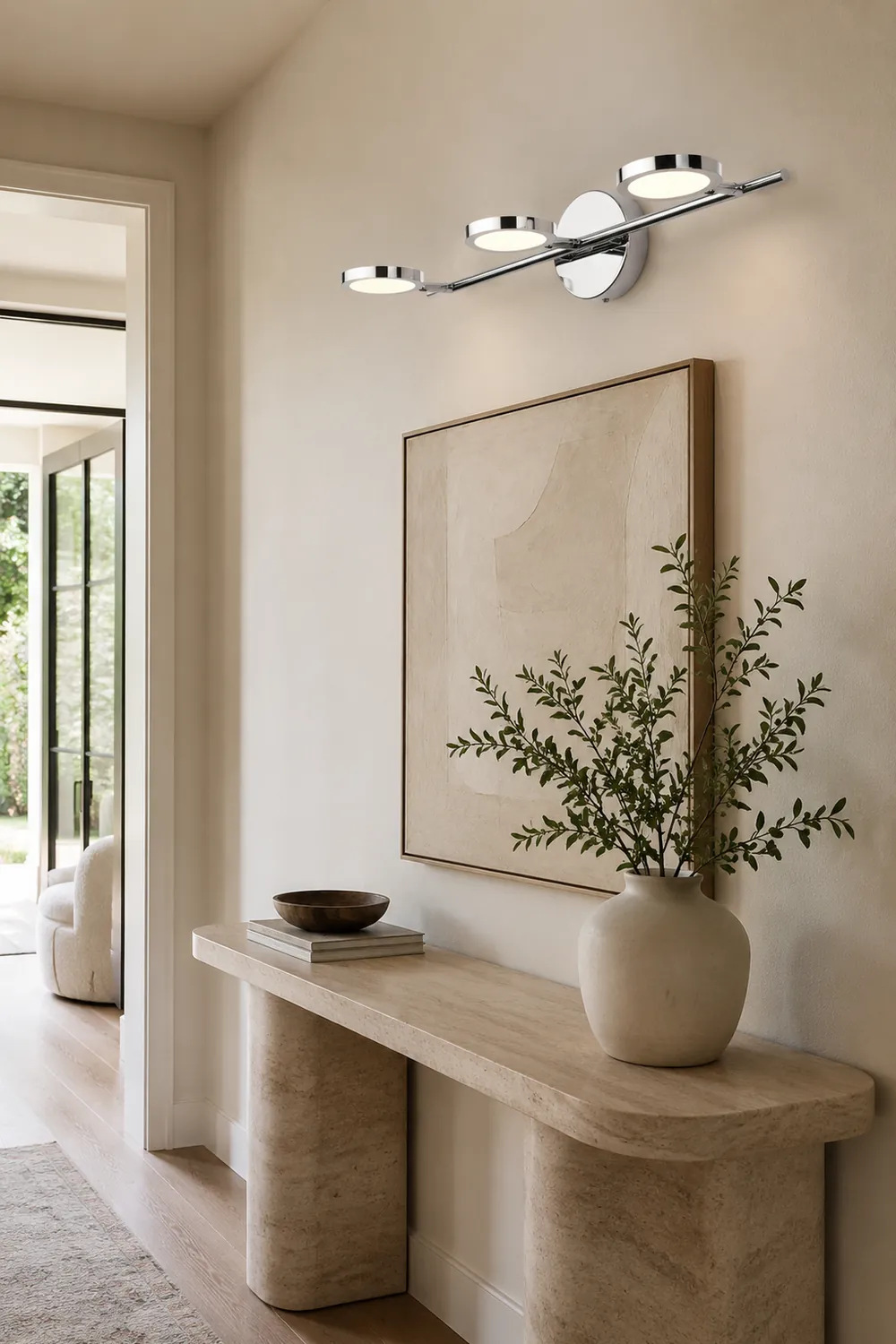 Leigh Modern Arc Wall Lamp, Silver, Metal/Acrylic, Front Mirror Vanity - Lumpaz