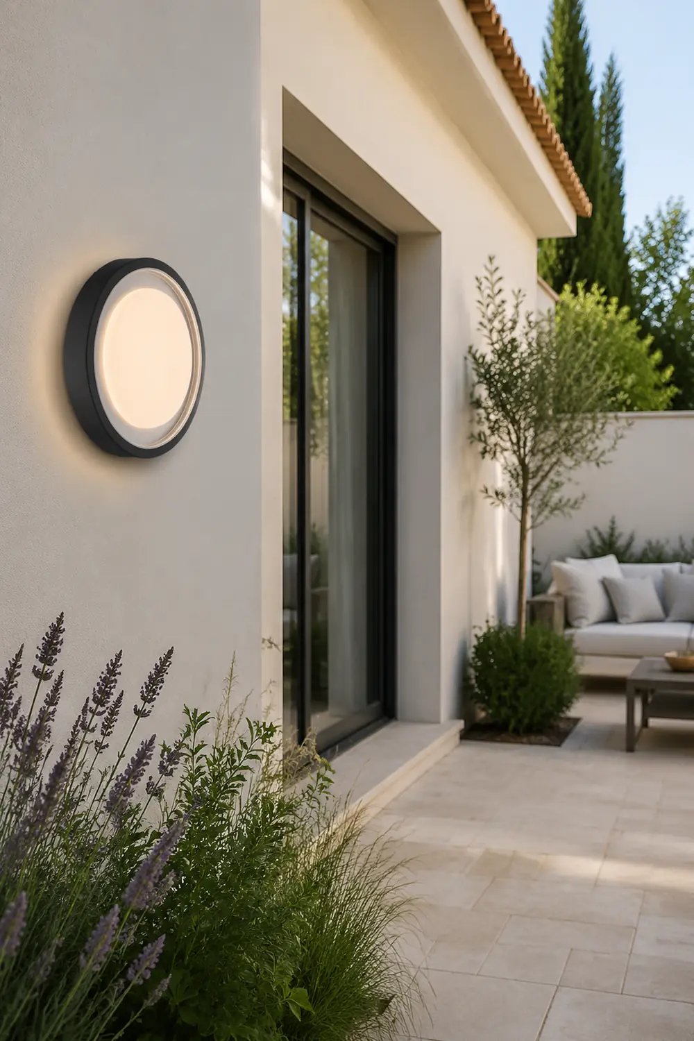 Orr Modern Circular Disc Shape Metal Outdoor Wall Lamp, Black - Lumpaz