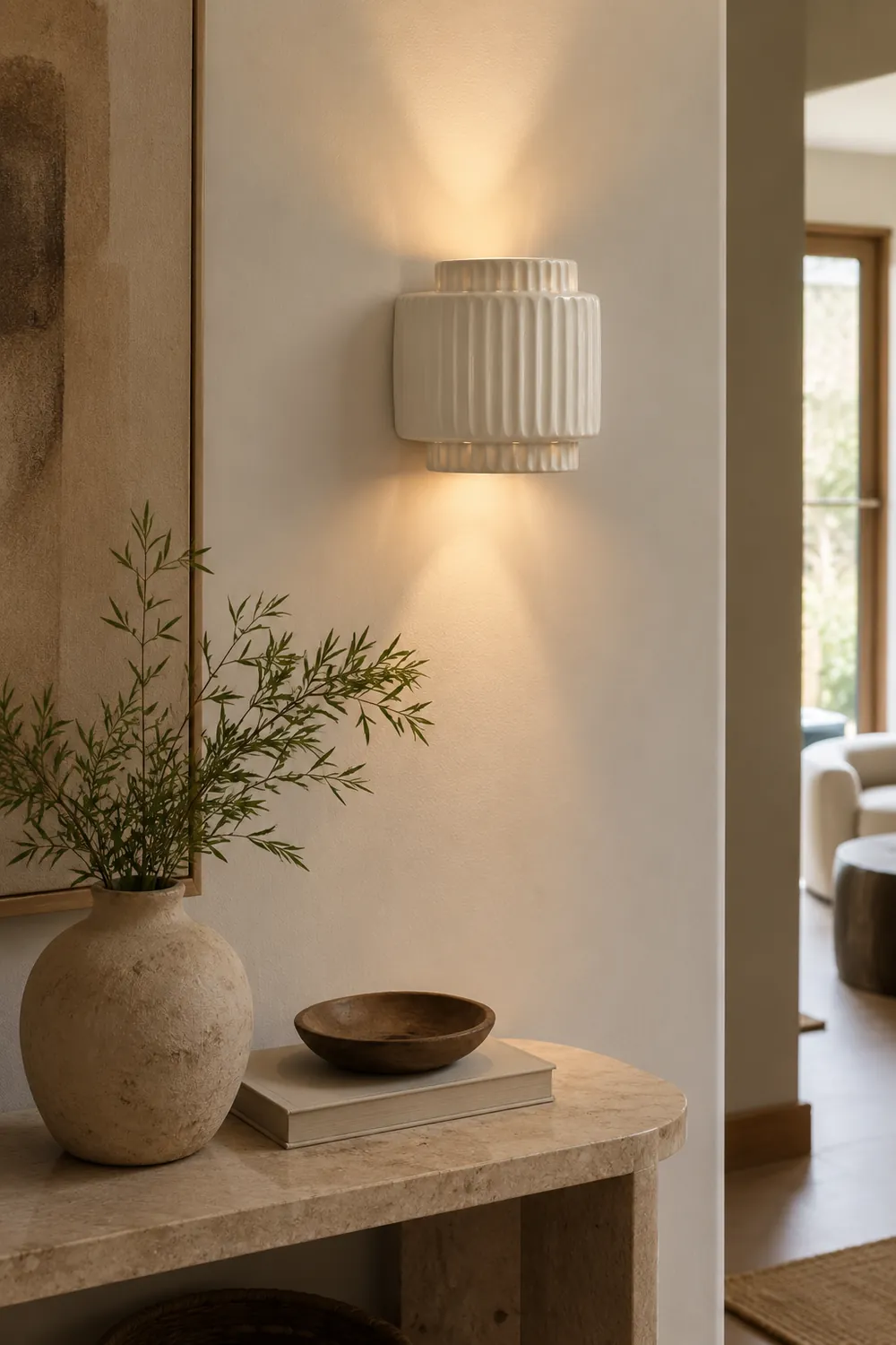 Vintage Cylindrique Resin Flush Mount Wall Lamp, White Bedroom/Living Room - Lumpaz