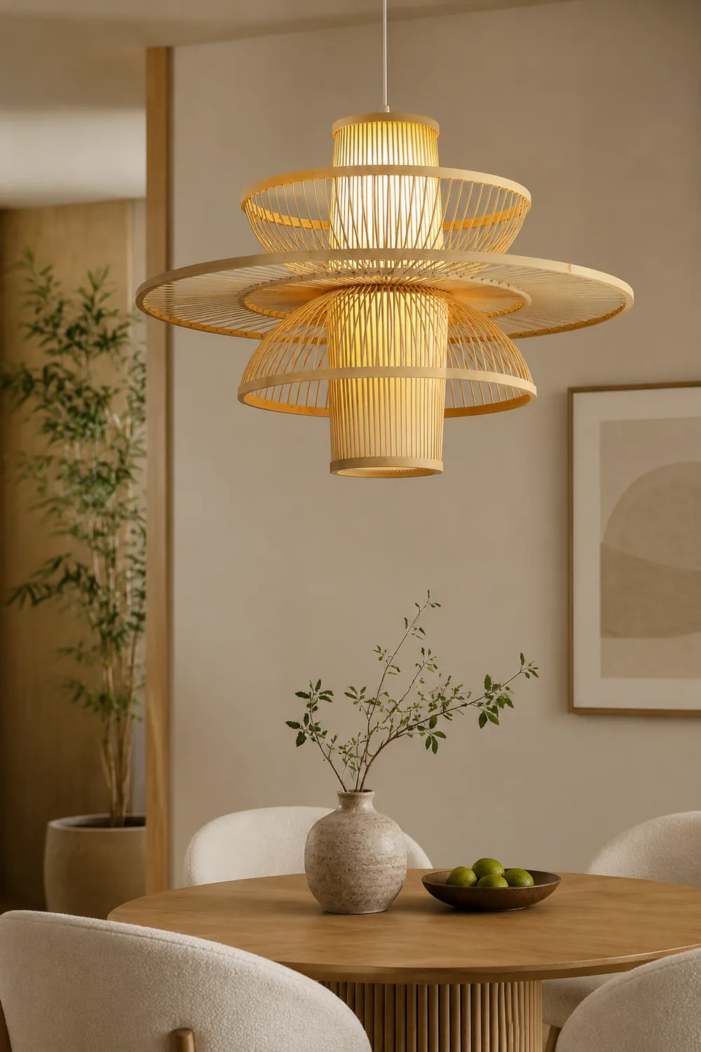 Muto Lotus-Shaped Rattan Pendant Light, 16"/19.5"/23.5" - Lumpaz