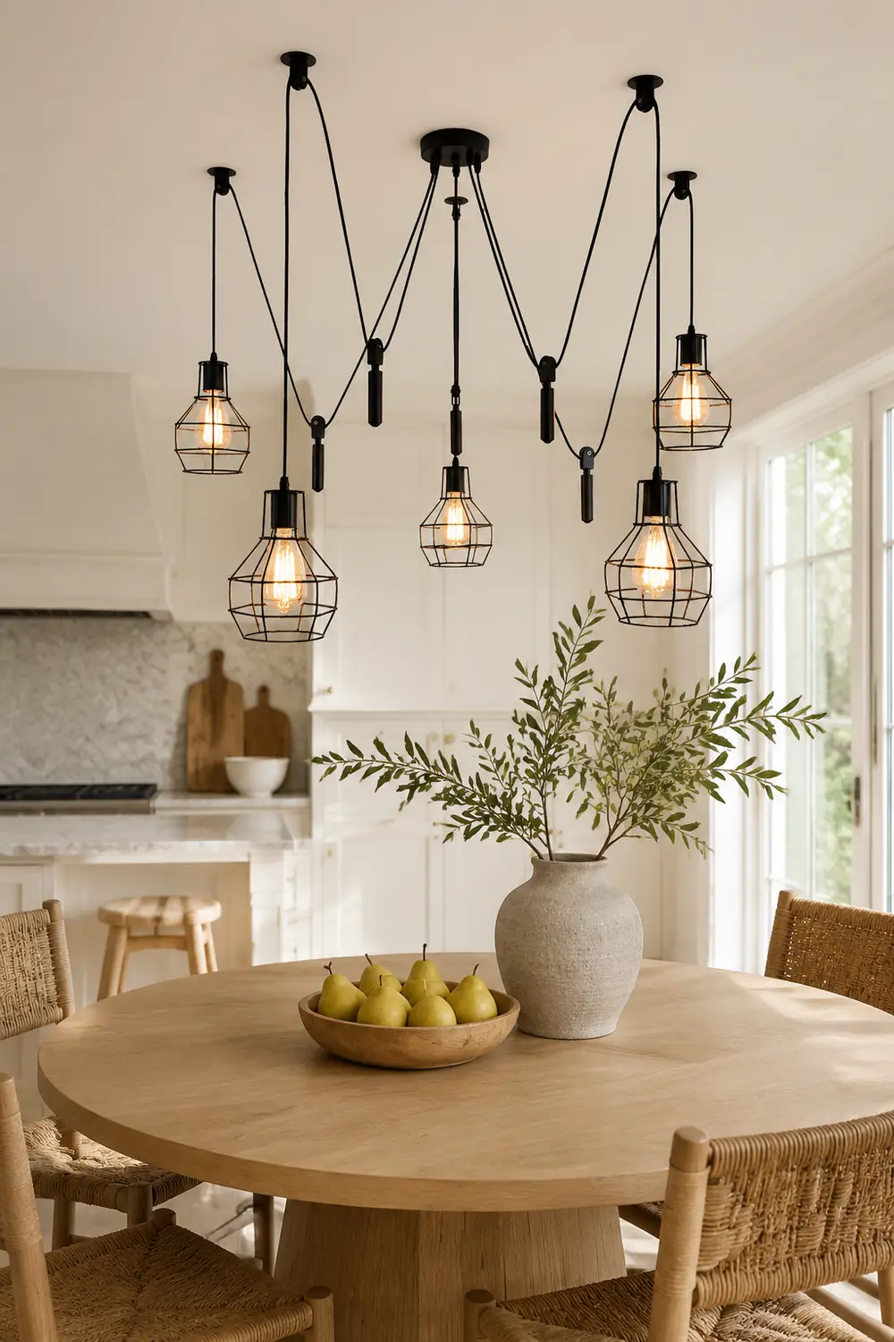 Alessio Industrial Caged Metal Pendant Light, 5/8 Heads, Black - Lumpaz