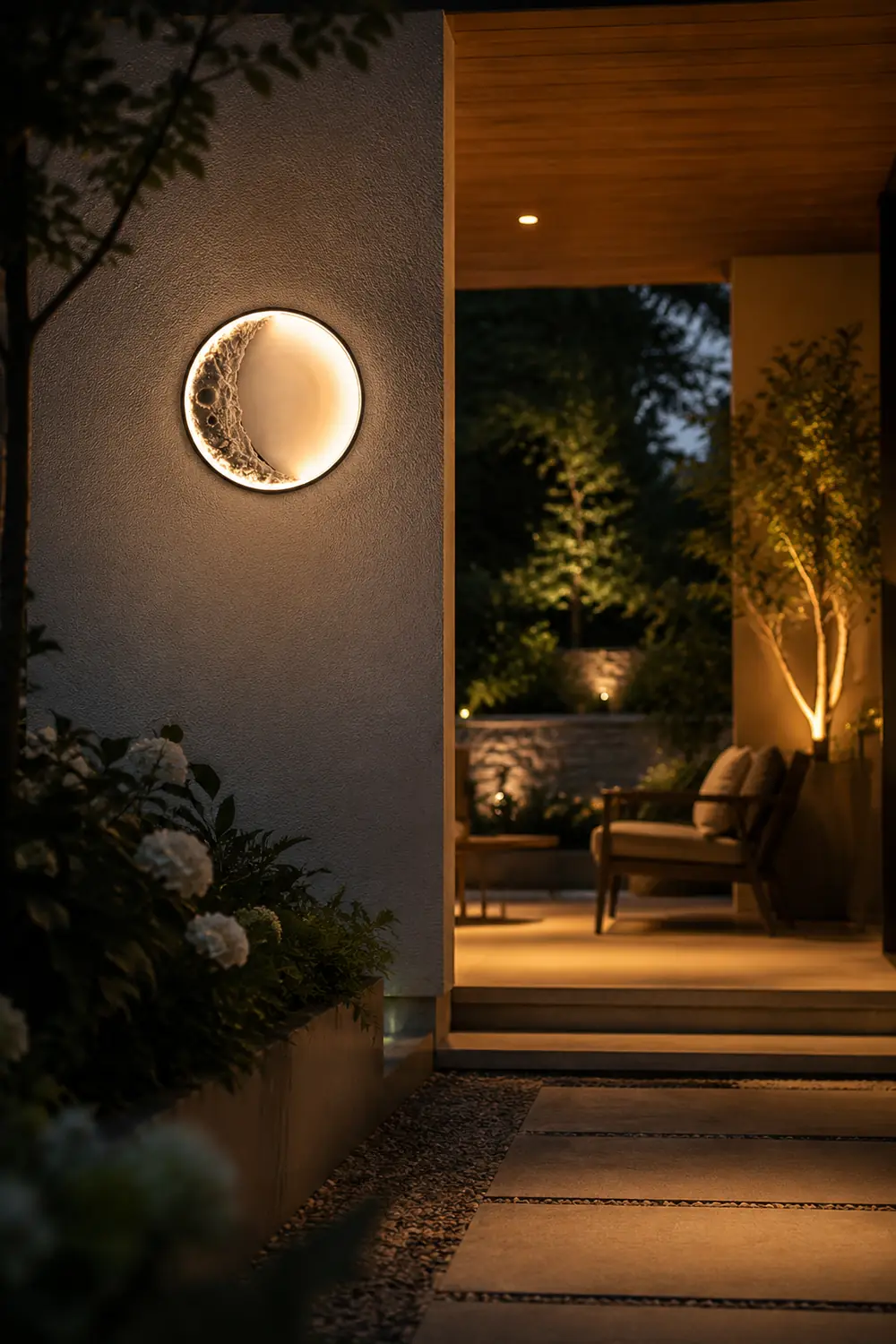 Elif Outdoor Wall Lamp Moon Modern, Led, Black, Courtyard - Lumpaz